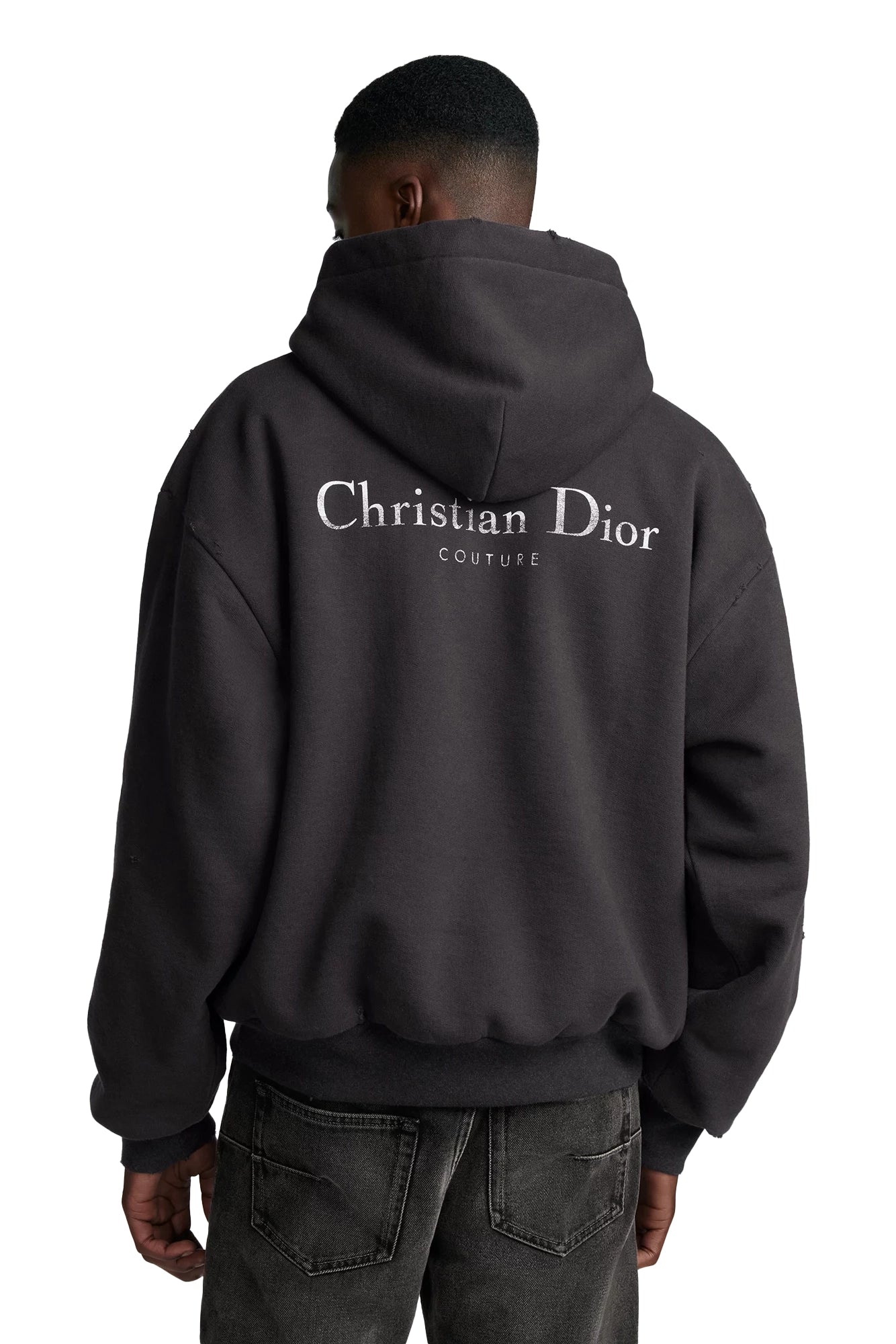 Christian Dior Couture Black Distressed-Effect Cotton Fleece