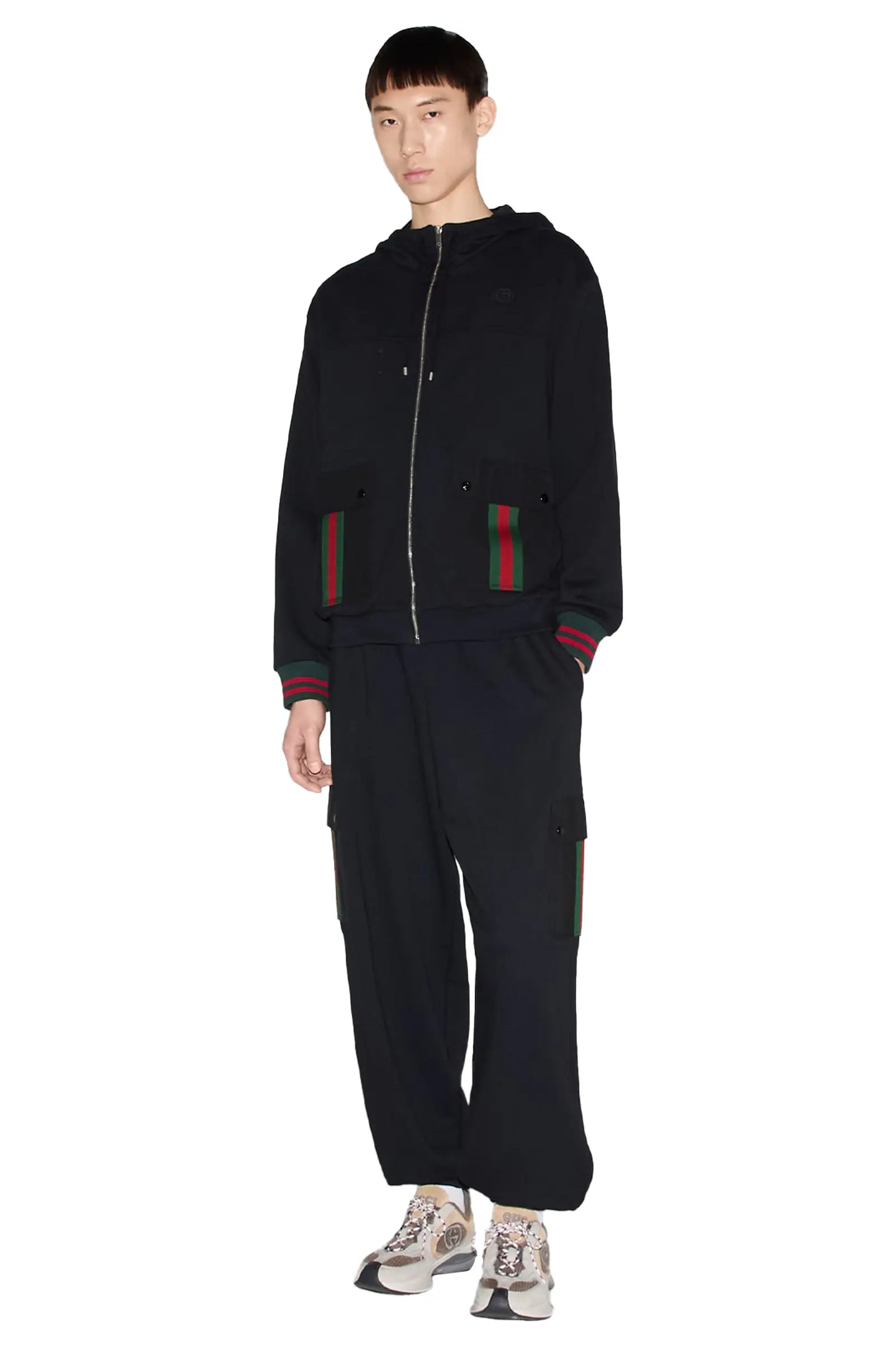 Gucci Cotton jersey hooded jacket with Web