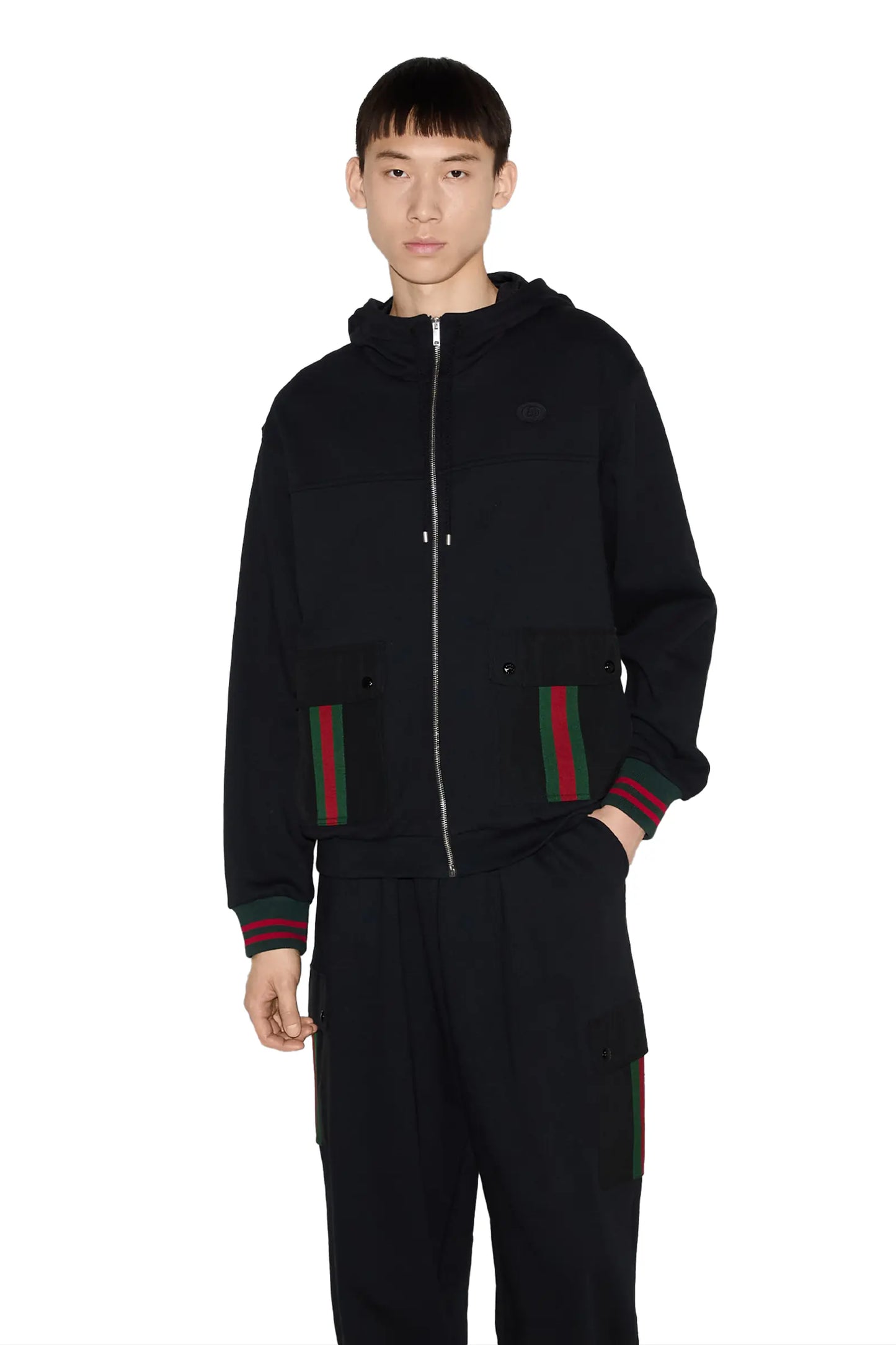 Gucci Cotton jersey hooded jacket with Web