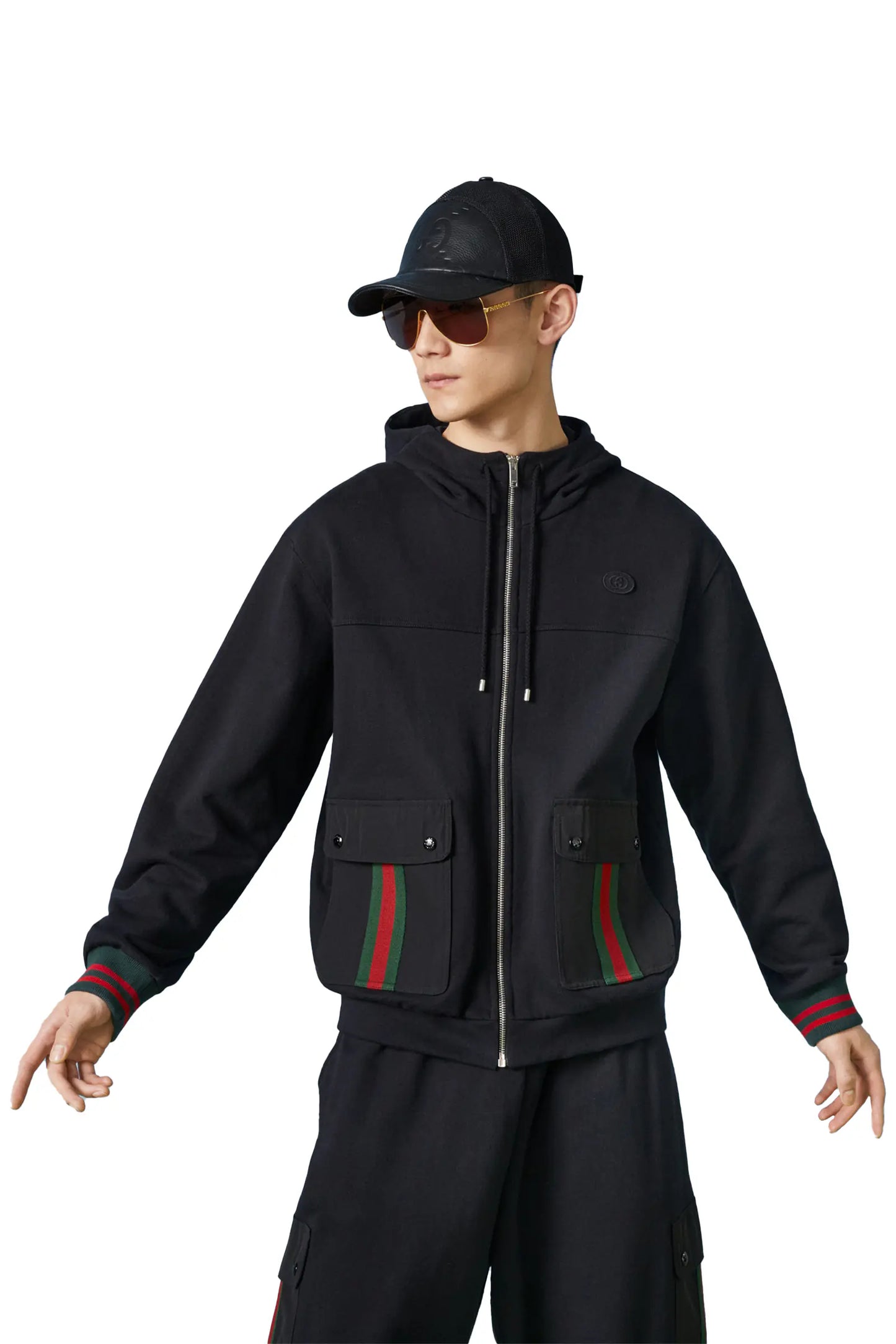 Gucci Cotton jersey hooded jacket with Web