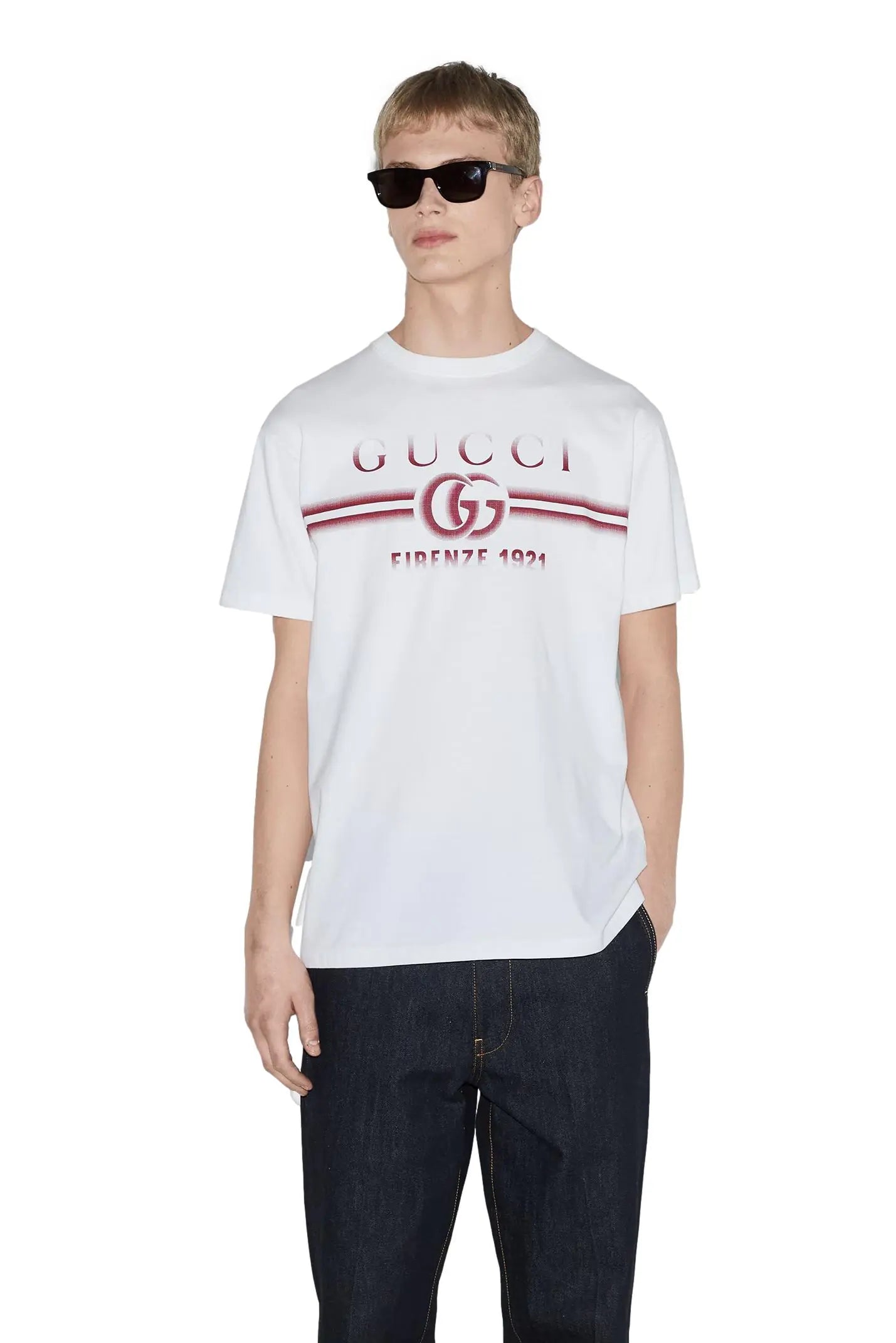 Cotton jersey T-shirt with Gucci print (white)