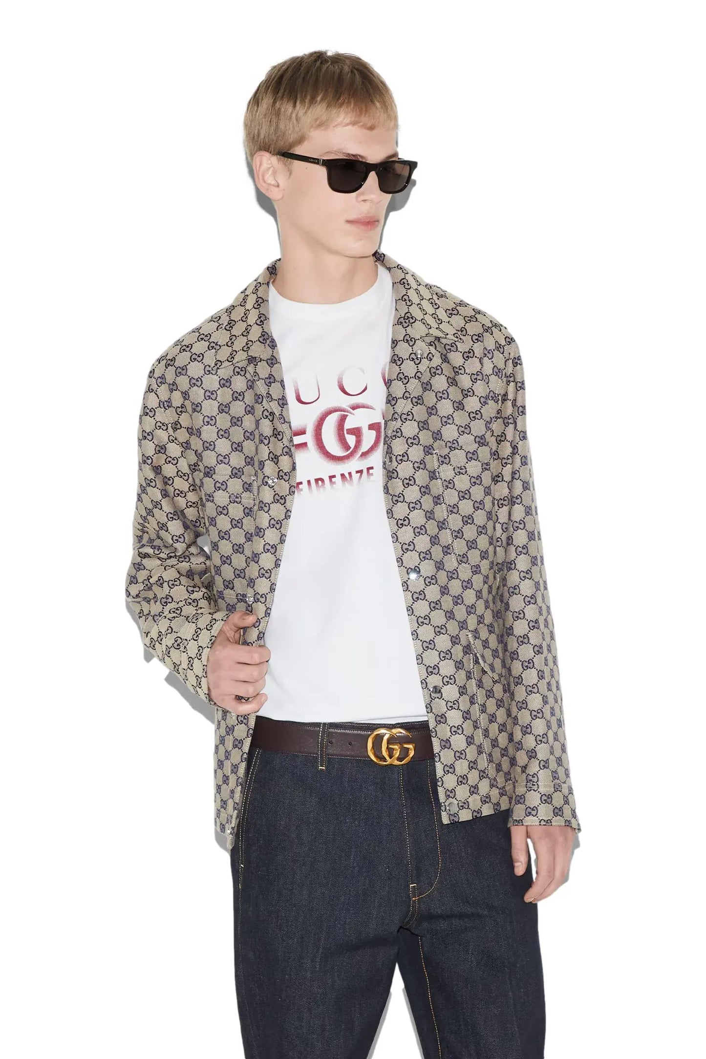 Cotton jersey T-shirt with Gucci print (white)