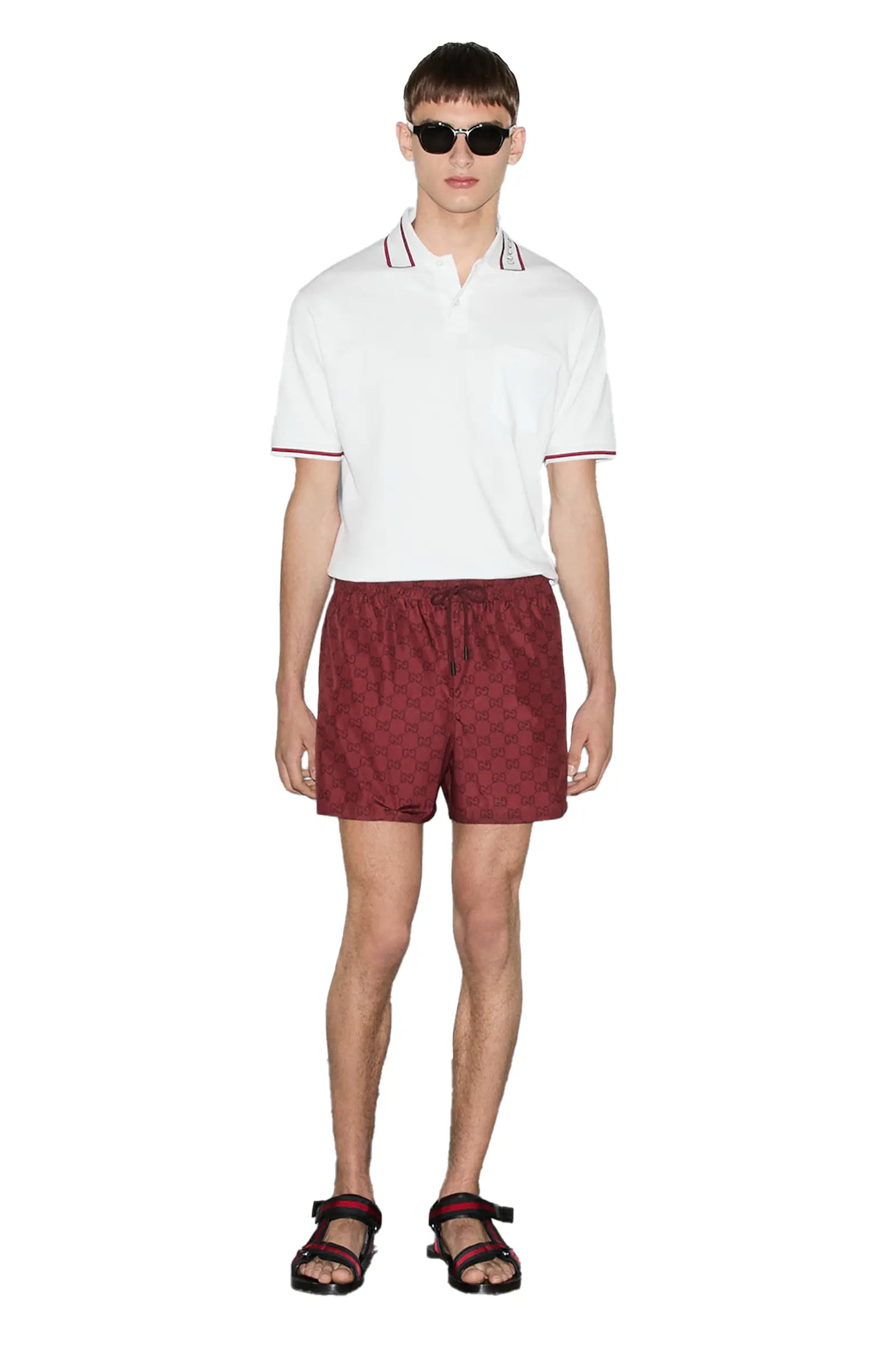 Gucci GG print nylon swim short - BURGUNDY