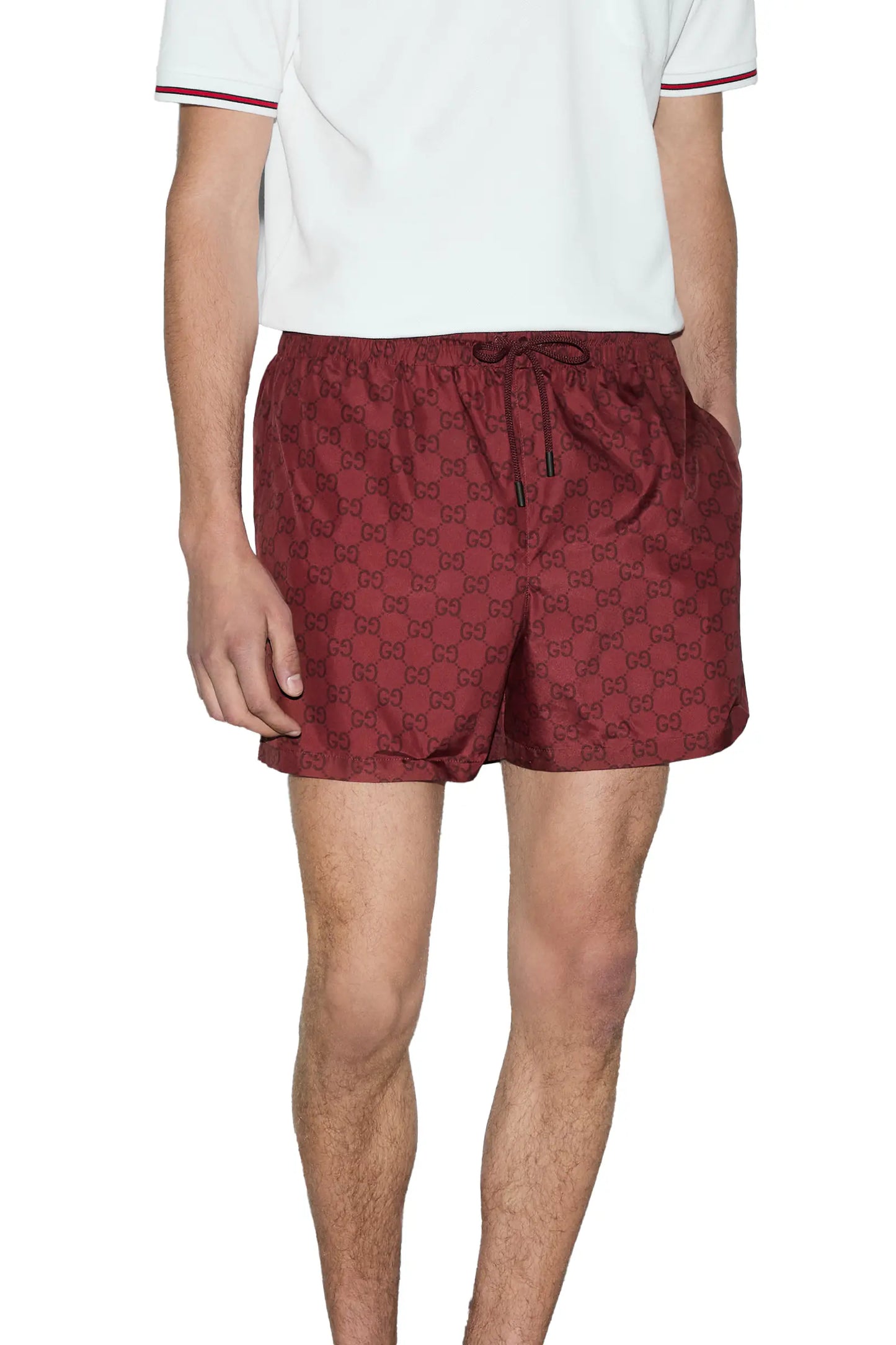 Gucci GG print nylon swim short - BURGUNDY