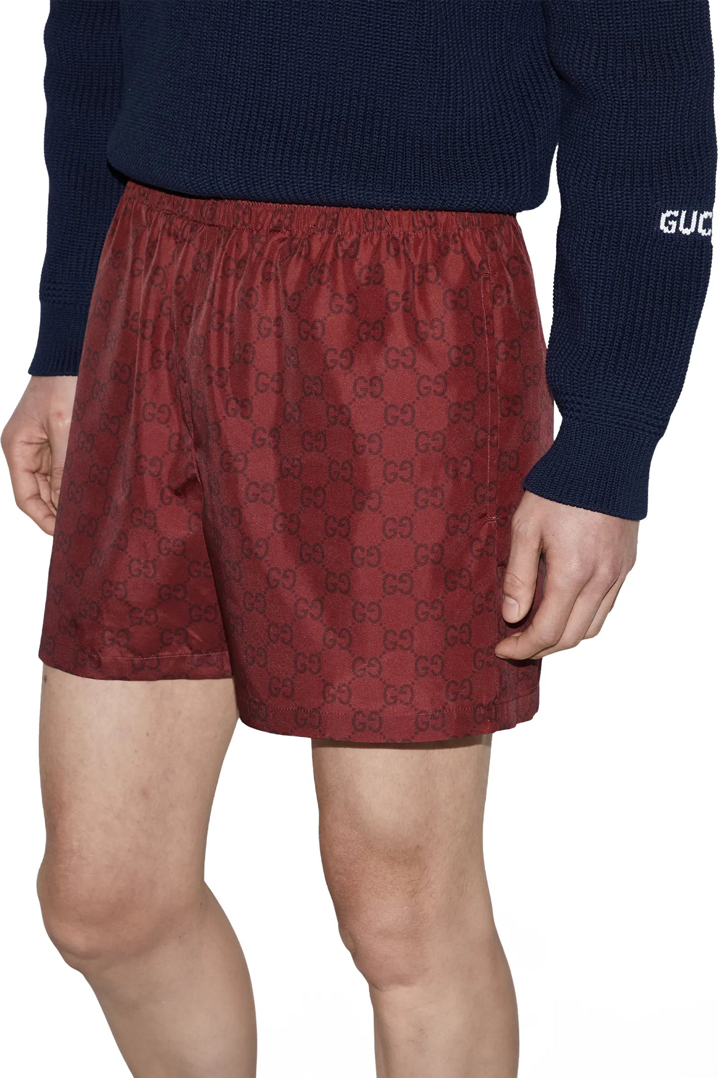 Gucci GG print nylon swim short - BURGUNDY