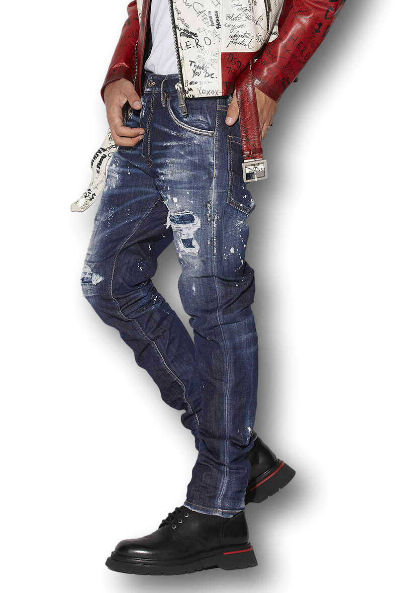 DARK RIPPED BLEACH WASH COOL GUY JEANS